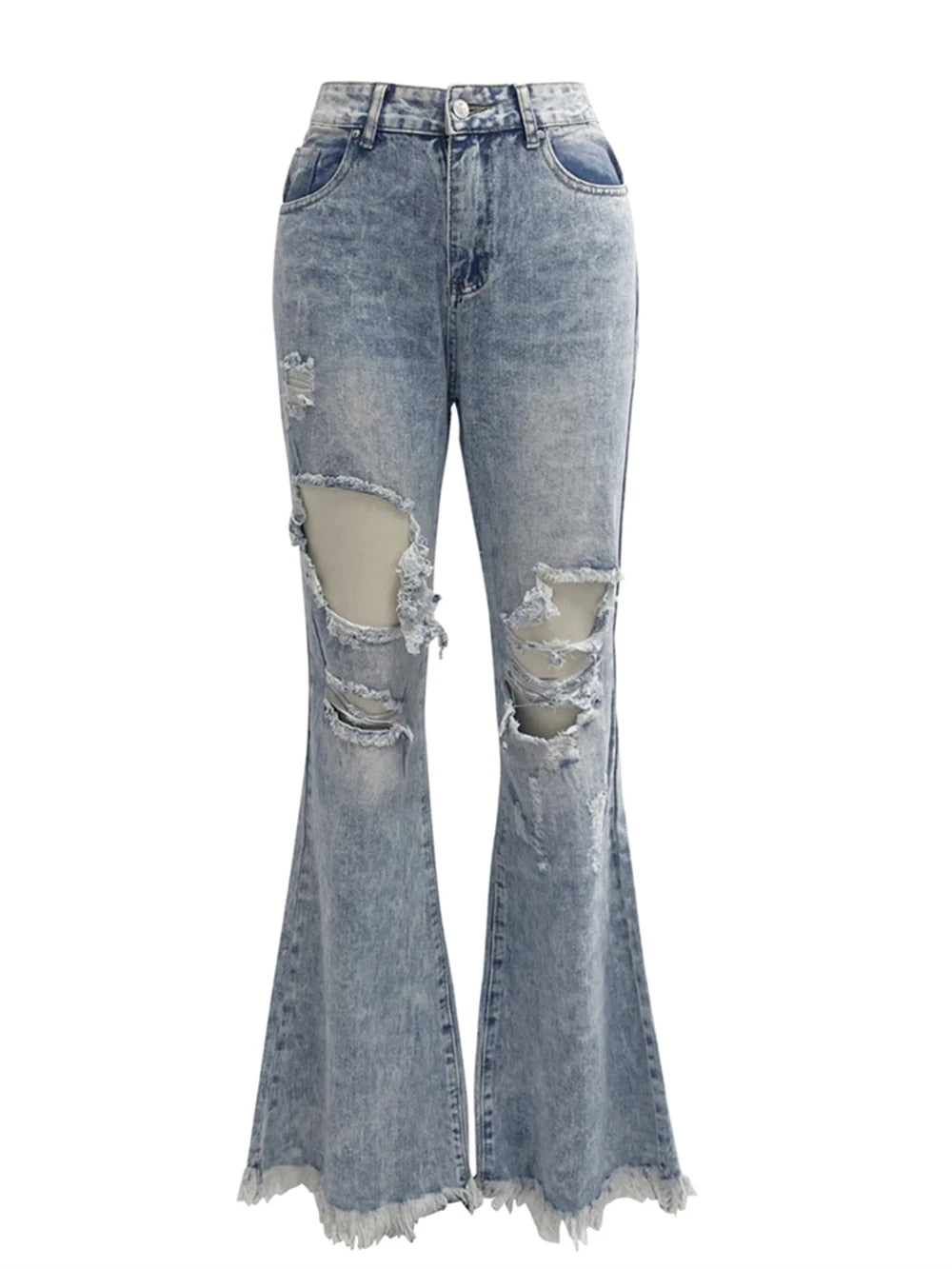 Carrie - Women's Classic Mid-Waisted Ripped Bell Bottom Jeans