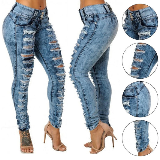 Sheri - Women's Sexy High Waist Distressed Skinny Jeans