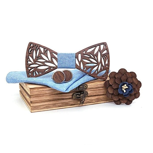 Wooden Bow Tie Handkerchief Set