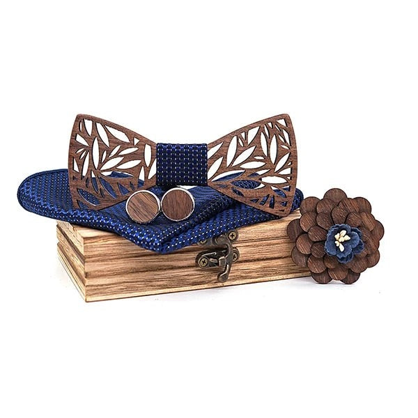 Wooden Bow Tie Handkerchief Set