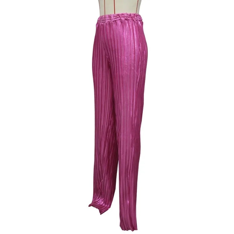 Chastity - Metallic Pleated Wide Legged Pants