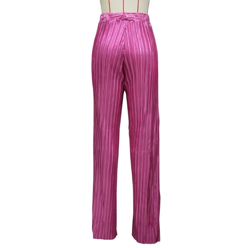 Chastity - Metallic Pleated Wide Legged Pants