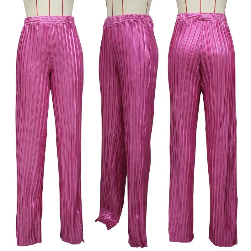 Chastity - Metallic Pleated Wide Legged Pants