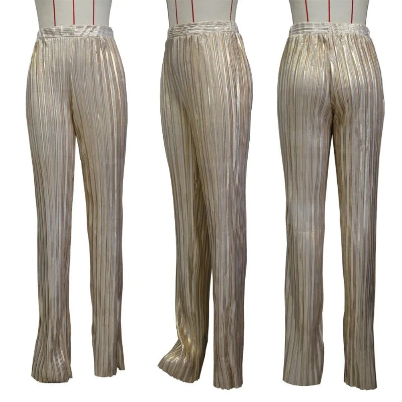 Chastity - Metallic Pleated Wide Legged Pants