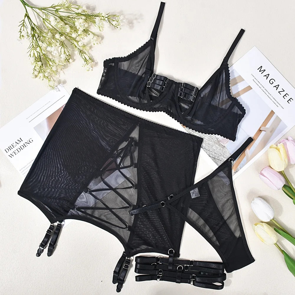 Sexy Is... - Four-Piece Garter Lingerie Set